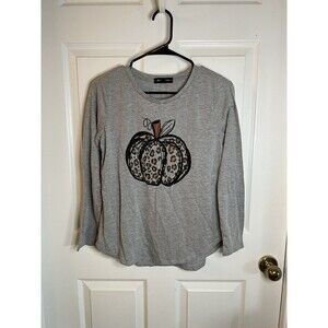 Women’s Grey Long Sleeve Leopard Pumpkin Size Small Preowned
